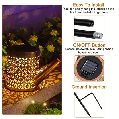 Whimsical Solar Lantern | Outdoor Hanging Lantern with Retro Watering Can Design | Charming Garden Decor for Nighttime Ambiance