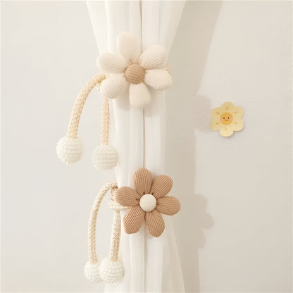 Whimsy Flower Curtain Tie Back - Embroidered Fabric, Pearl Buckle