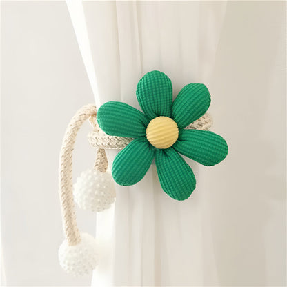 Whimsy Flower Curtain Tie Back - Embroidered Fabric, Pearl Buckle