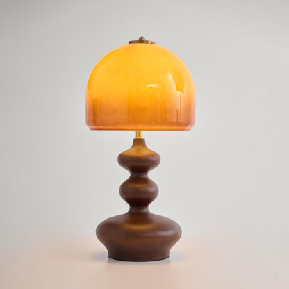 Wooden Desk Lamp with Amber Glass Shade 10 in × 20 in for Nightstand Bedroom Office Cozy Reading Light