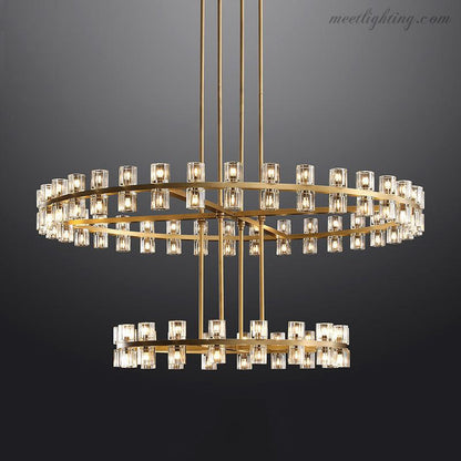 Two-Tier Crystal Chandelier 60 Inch Round Statement Lighting 108 Bulbs for Dining Room Living Room Bedroom Hotel Restaurant Grand Entryway
