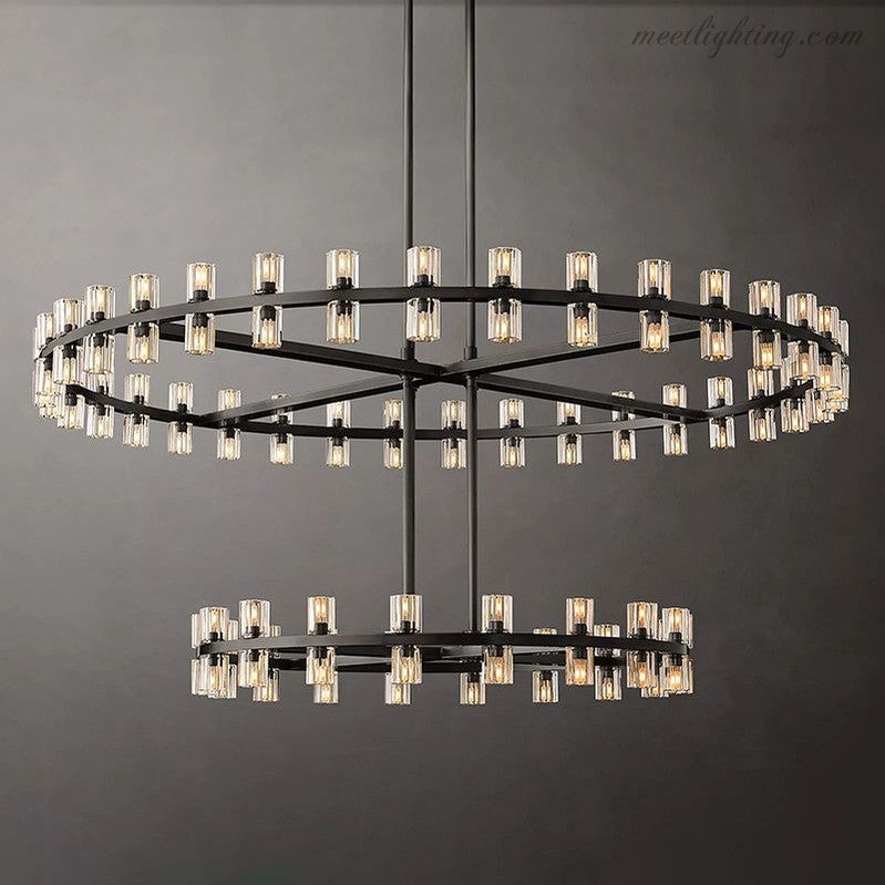 Two-Tier Crystal Chandelier 60 Inch Round Statement Lighting 108 Bulbs for Dining Room Living Room Bedroom Hotel Restaurant Grand Entryway