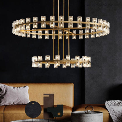 Two-Tier Crystal Chandelier 60 Inch Round Statement Lighting 108 Bulbs for Dining Room Living Room Bedroom Hotel Restaurant Grand Entryway