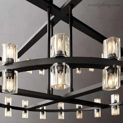Two-Tier Crystal Chandelier 60 Inch Round Statement Lighting 108 Bulbs for Dining Room Living Room Bedroom Hotel Restaurant Grand Entryway