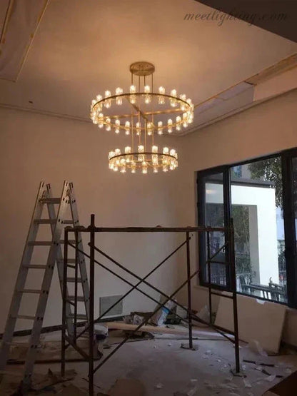 Two-Tier Crystal Chandelier 60 Inch Round Statement Lighting 108 Bulbs for Dining Room Living Room Bedroom Hotel Restaurant Grand Entryway