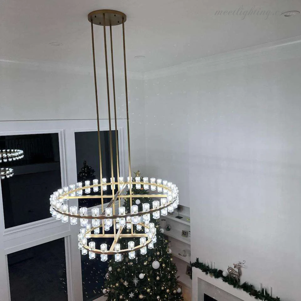 Two-Tier Crystal Chandelier 60 Inch Round Statement Lighting 108 Bulbs for Dining Room Living Room Bedroom Hotel Restaurant Grand Entryway