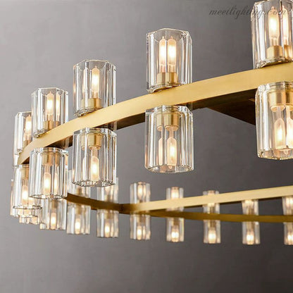 60-Inch Round Crystal Chandelier 72-Light Brass Fixture for Dining Room Living Room Hotel