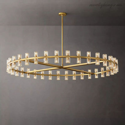 60-Inch Round Crystal Chandelier 72-Light Brass Fixture for Dining Room Living Room Hotel