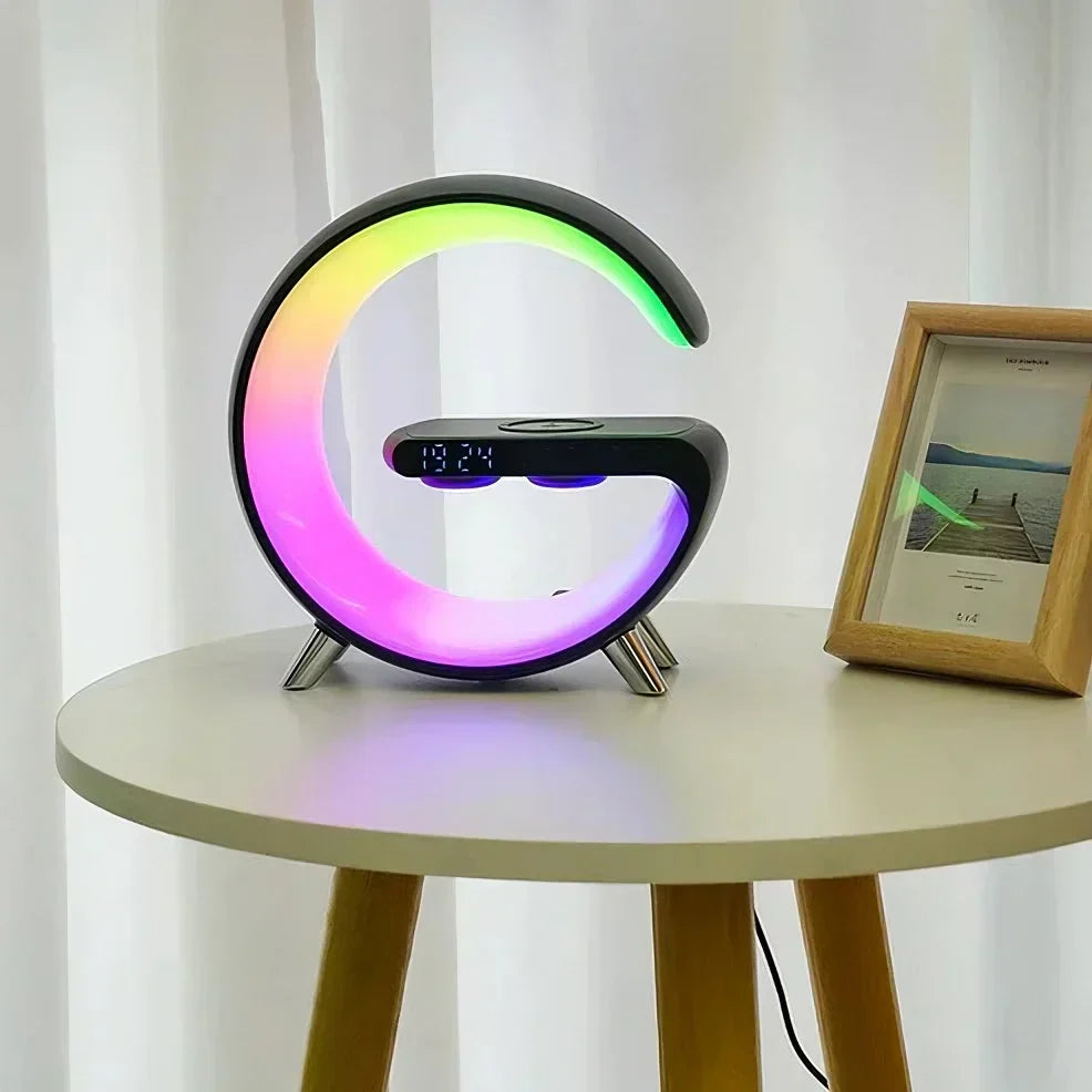 Digital LED Nightstand Clock with Qi Wireless Phone Charger and Bluetooth Speaker for Bedroom 10 in