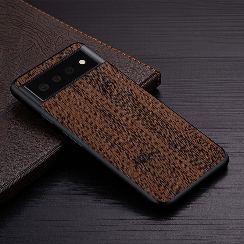 Google Pixel Natural Wood Grain Phone Case – Premium PU Leather with Raised Edge Protection for Screen & Camera