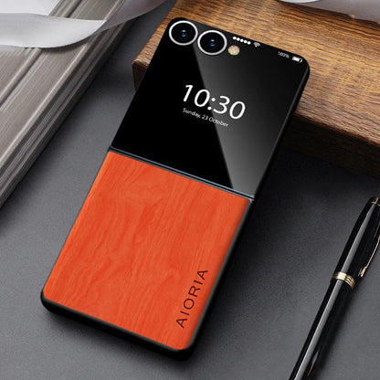 Foldable Phone Case Wood Grain Texture for Samsung Galaxy Z Flip 3 4 5 6 7 8 FE Shockproof PU Cover Anti-Fingerprint