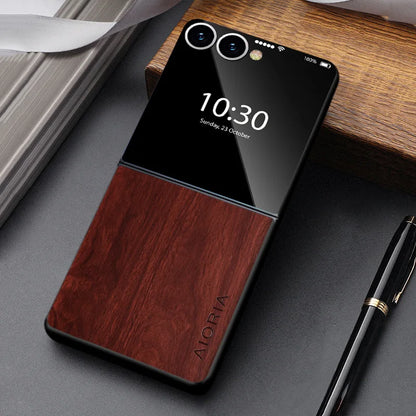 Foldable Phone Case Wood Grain Texture for Samsung Galaxy Z Flip 3 4 5 6 7 8 FE Shockproof PU Cover Anti-Fingerprint