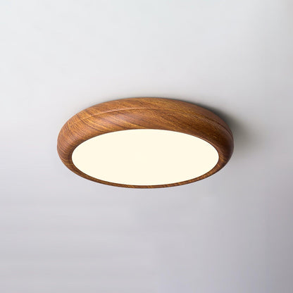LED Flush Mount Ceiling Fixture 20 in Walnut Finish for Bedroom Living Room Kitchen Low Profile Integrated Light Acrylic Diffuser Modern Min