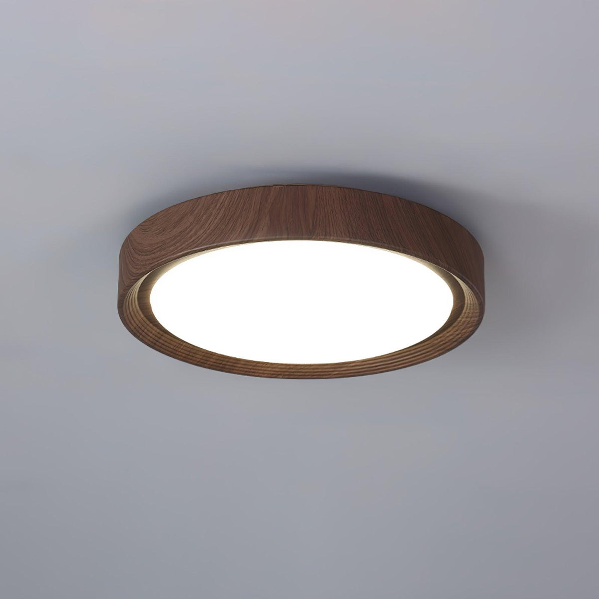 LED Flush Mount Ceiling Fixture 20 in Walnut Finish for Bedroom Living Room Kitchen Low Profile Integrated Light Acrylic Diffuser Modern Min