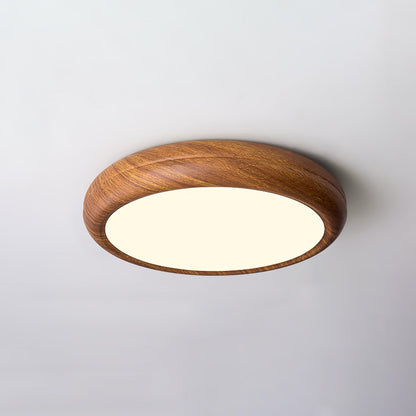 LED Flush Mount Ceiling Fixture 20 in Walnut Finish for Bedroom Living Room Kitchen Low Profile Integrated Light Acrylic Diffuser Modern Min
