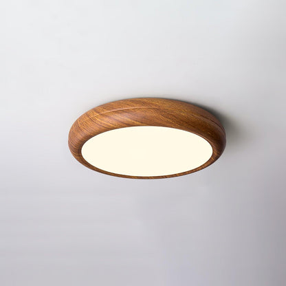 LED Flush Mount Ceiling Fixture 20 in Walnut Finish for Bedroom Living Room Kitchen Low Profile Integrated Light Acrylic Diffuser Modern Min