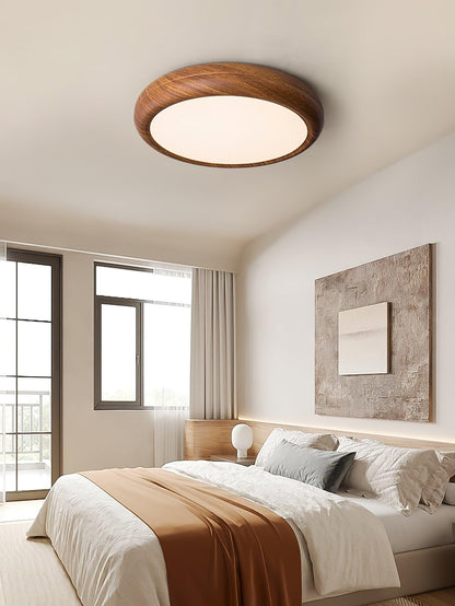 LED Flush Mount Ceiling Fixture 20 in Walnut Finish for Bedroom Living Room Kitchen Low Profile Integrated Light Acrylic Diffuser Modern Min