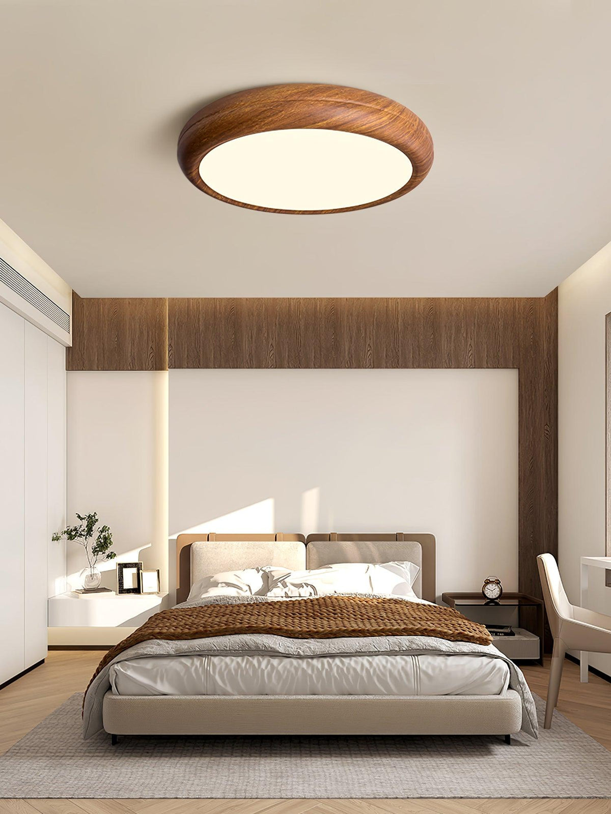 LED Flush Mount Ceiling Fixture 20 in Walnut Finish for Bedroom Living Room Kitchen Low Profile Integrated Light Acrylic Diffuser Modern Min