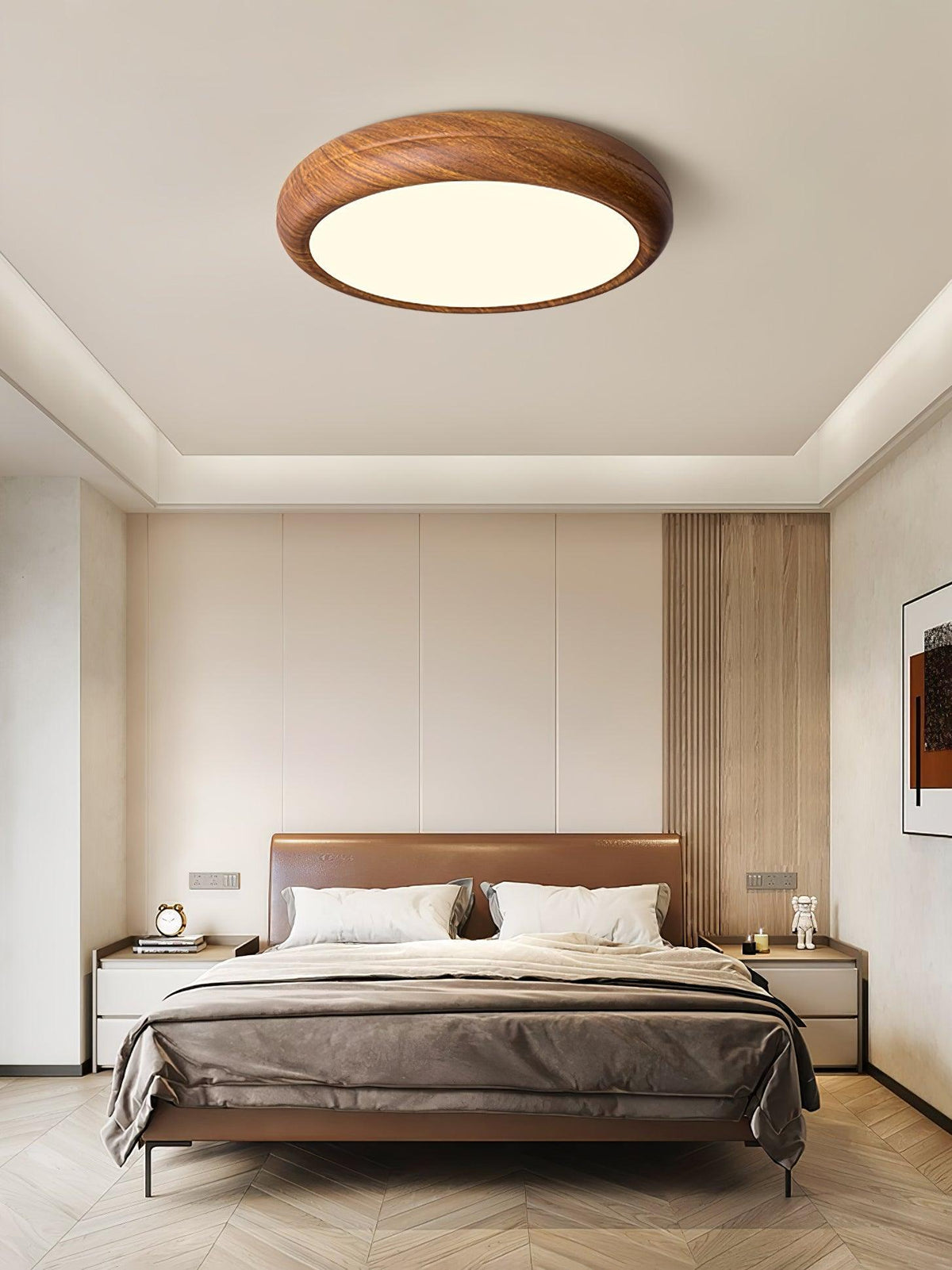 LED Flush Mount Ceiling Fixture 20 in Walnut Finish for Bedroom Living Room Kitchen Low Profile Integrated Light Acrylic Diffuser Modern Min