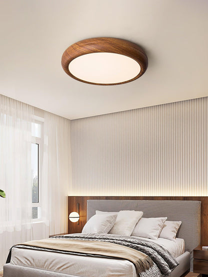 LED Flush Mount Ceiling Fixture 20 in Walnut Finish for Bedroom Living Room Kitchen Low Profile Integrated Light Acrylic Diffuser Modern Min