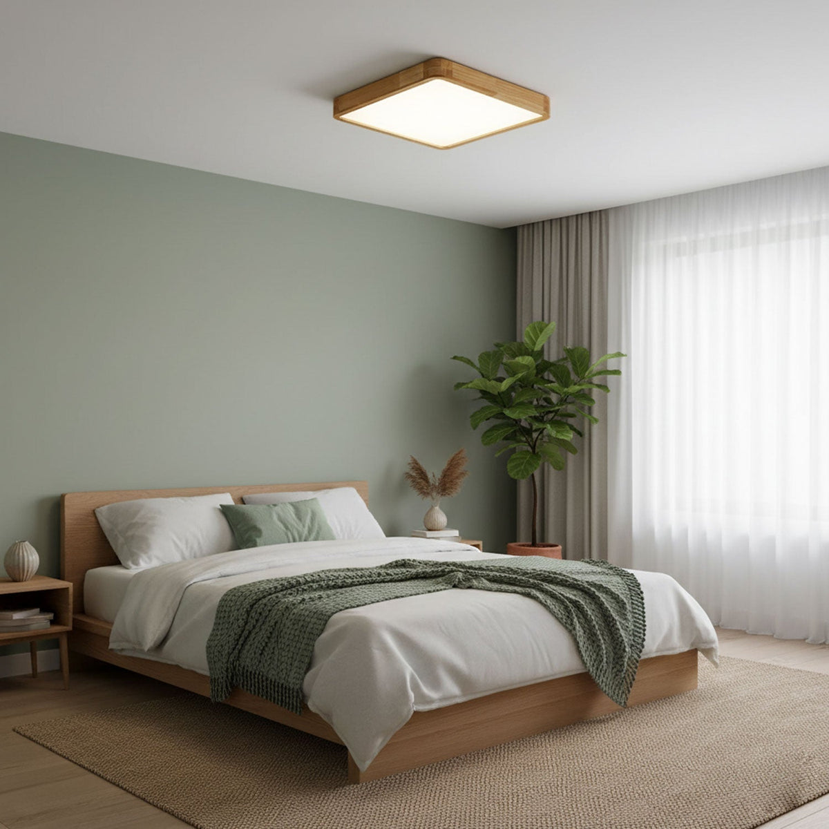 LED Flush Mount Ceiling Light with Rubberwood Frame & Dimmable Acrylic Panel for Bedroom Living Room Dining Room Kitchen Hallway Modern Mini