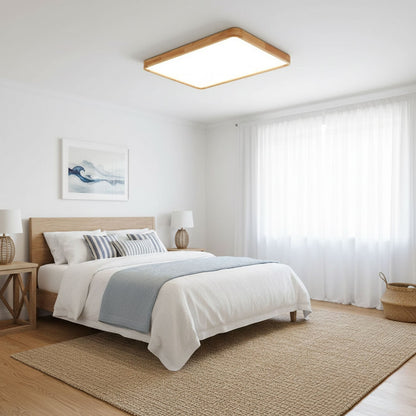 LED Flush Mount Ceiling Light with Rubberwood Frame & Dimmable Acrylic Panel for Bedroom Living Room Dining Room Kitchen Hallway Modern Mini