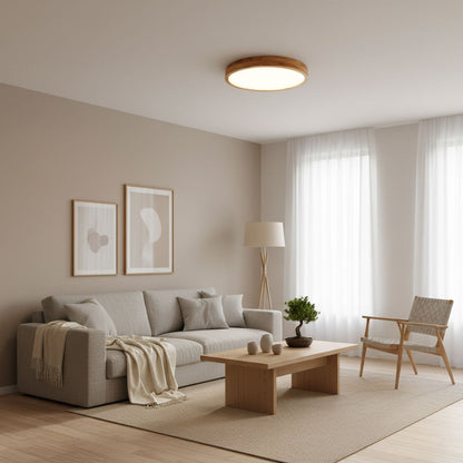 LED Flush Mount Ceiling Light with Rubberwood Frame & Dimmable Acrylic Panel for Bedroom Living Room Dining Room Kitchen Hallway Modern Mini