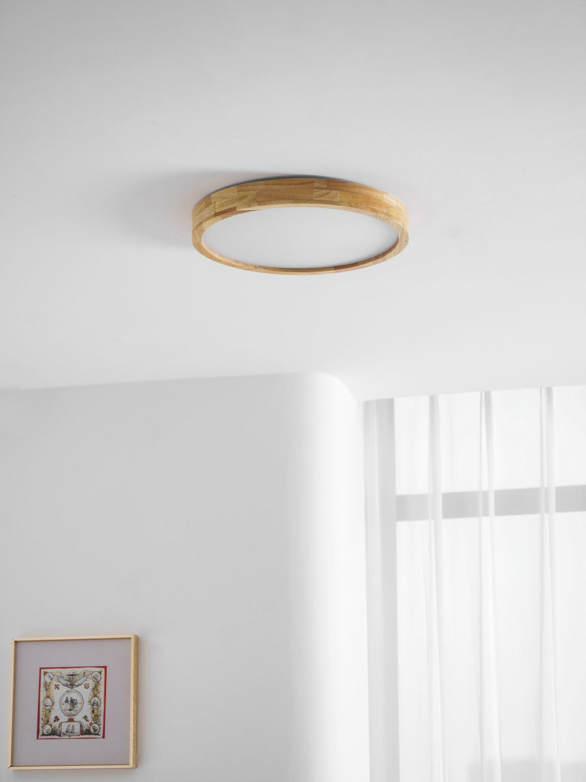LED Flush Mount Ceiling Light with Rubberwood Frame & Dimmable Acrylic Panel for Bedroom Living Room Dining Room Kitchen Hallway Modern Mini