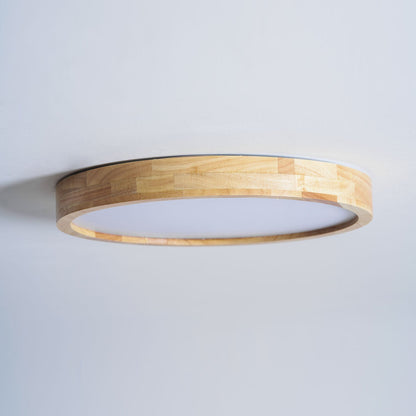 LED Flush Mount Ceiling Light with Rubberwood Frame & Dimmable Acrylic Panel for Bedroom Living Room Dining Room Kitchen Hallway Modern Mini