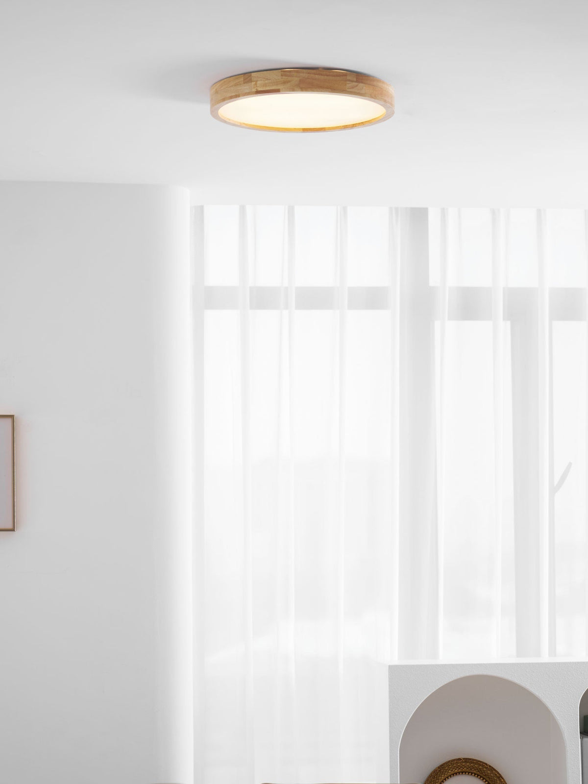 LED Flush Mount Ceiling Light with Rubberwood Frame & Dimmable Acrylic Panel for Bedroom Living Room Dining Room Kitchen Hallway Modern Mini