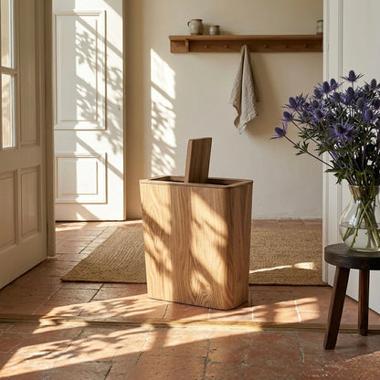 Wooden-Style Trash Bin with Rotating Lid – Modern Dual-Layer Kitchen Trash Can for Elegant Spaces
