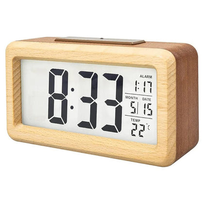 Natural Wood Alarm Clock with LED Display & Temp Monitor
