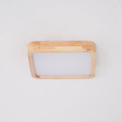 LED Flush Mount Ceiling Light with Rubberwood Frame & Dimmable Acrylic Panel for Bedroom Living Room Dining Room Kitchen Hallway Modern Mini