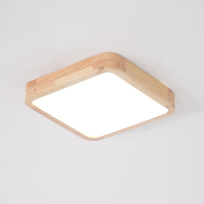 LED Flush Mount Ceiling Light with Rubberwood Frame & Dimmable Acrylic Panel for Bedroom Living Room Dining Room Kitchen Hallway Modern Mini