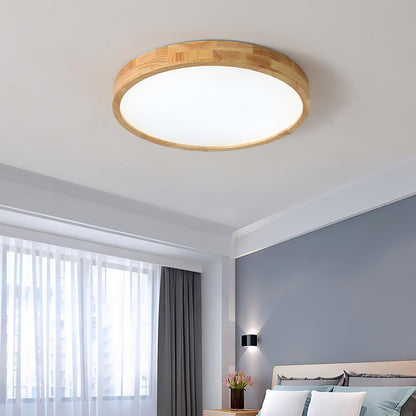 LED Flush Mount Ceiling Light with Rubberwood Frame & Dimmable Acrylic Panel for Bedroom Living Room Dining Room Kitchen Hallway Modern Mini