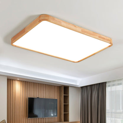 LED Flush Mount Ceiling Light with Rubberwood Frame & Dimmable Acrylic Panel for Bedroom Living Room Dining Room Kitchen Hallway Modern Mini