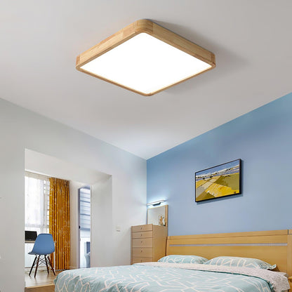 LED Flush Mount Ceiling Light with Rubberwood Frame & Dimmable Acrylic Panel for Bedroom Living Room Dining Room Kitchen Hallway Modern Mini
