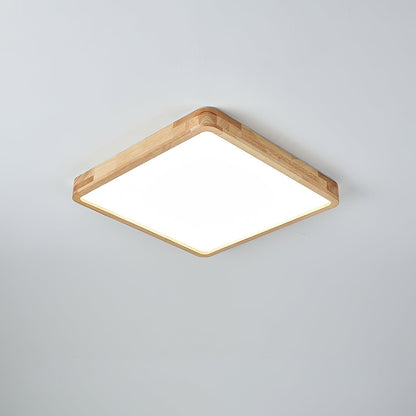 LED Flush Mount Ceiling Light with Rubberwood Frame & Dimmable Acrylic Panel for Bedroom Living Room Dining Room Kitchen Hallway Modern Mini