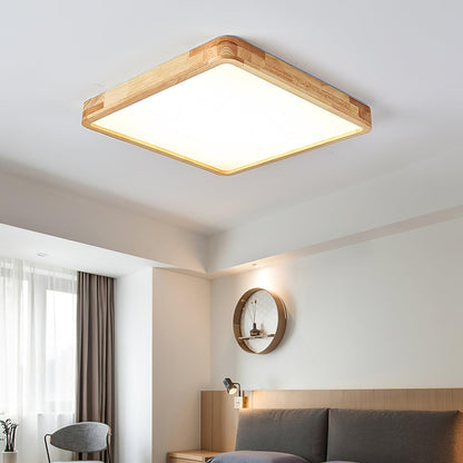 LED Flush Mount Ceiling Light with Rubberwood Frame & Dimmable Acrylic Panel for Bedroom Living Room Dining Room Kitchen Hallway Modern Mini