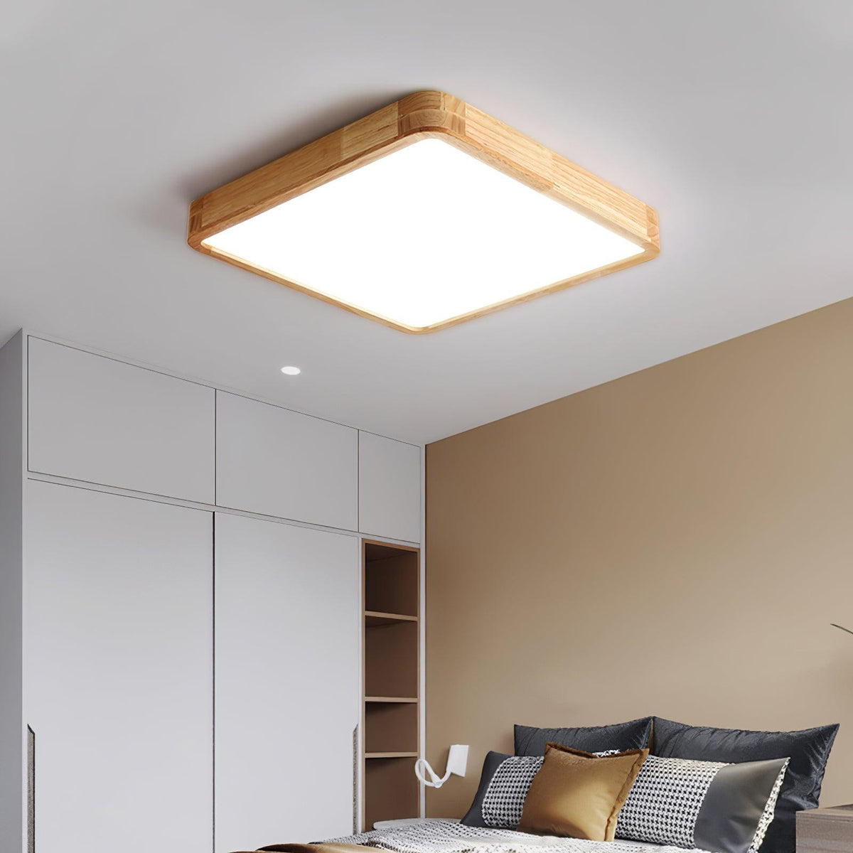 LED Flush Mount Ceiling Light with Rubberwood Frame & Dimmable Acrylic Panel for Bedroom Living Room Dining Room Kitchen Hallway Modern Mini