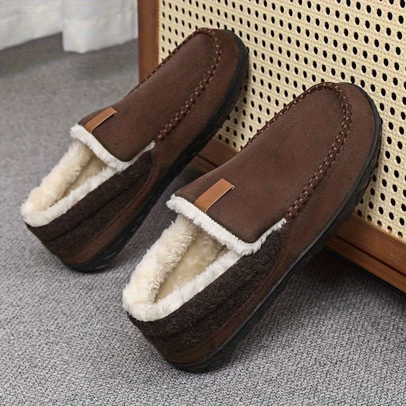 Men's Wool Loafer Slippers for Winter Indoor Comfort | Warm Fleece-Lined House Shoes Machine Washable