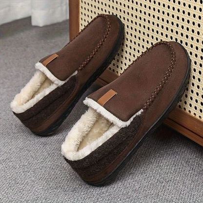 Men's Wool Loafer Slippers for Winter Indoor Comfort | Warm Fleece-Lined House Shoes Machine Washable