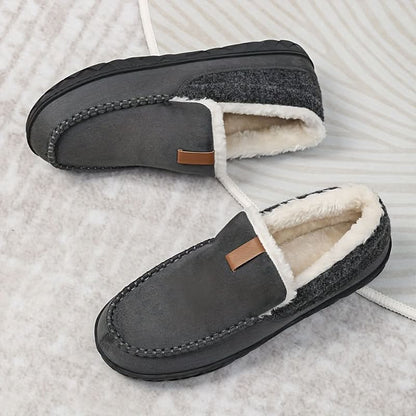Men's Wool Loafer Slippers for Winter Indoor Comfort | Warm Fleece-Lined House Shoes Machine Washable