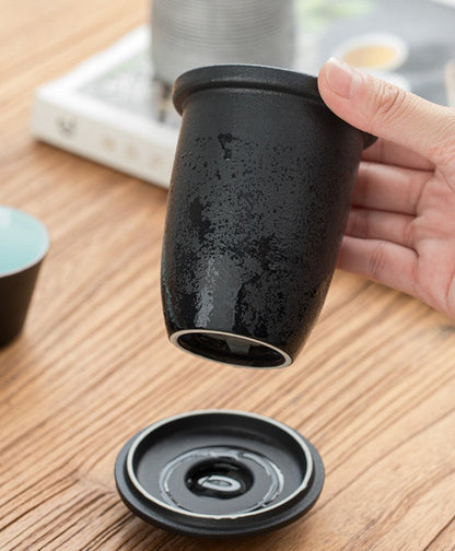 Portable Ceramic Teapot Set with 4 Cups and Travel Case for Gongfu Brewing Office Camping Outdoor Tea Ceremony Black 12 fl oz Pot