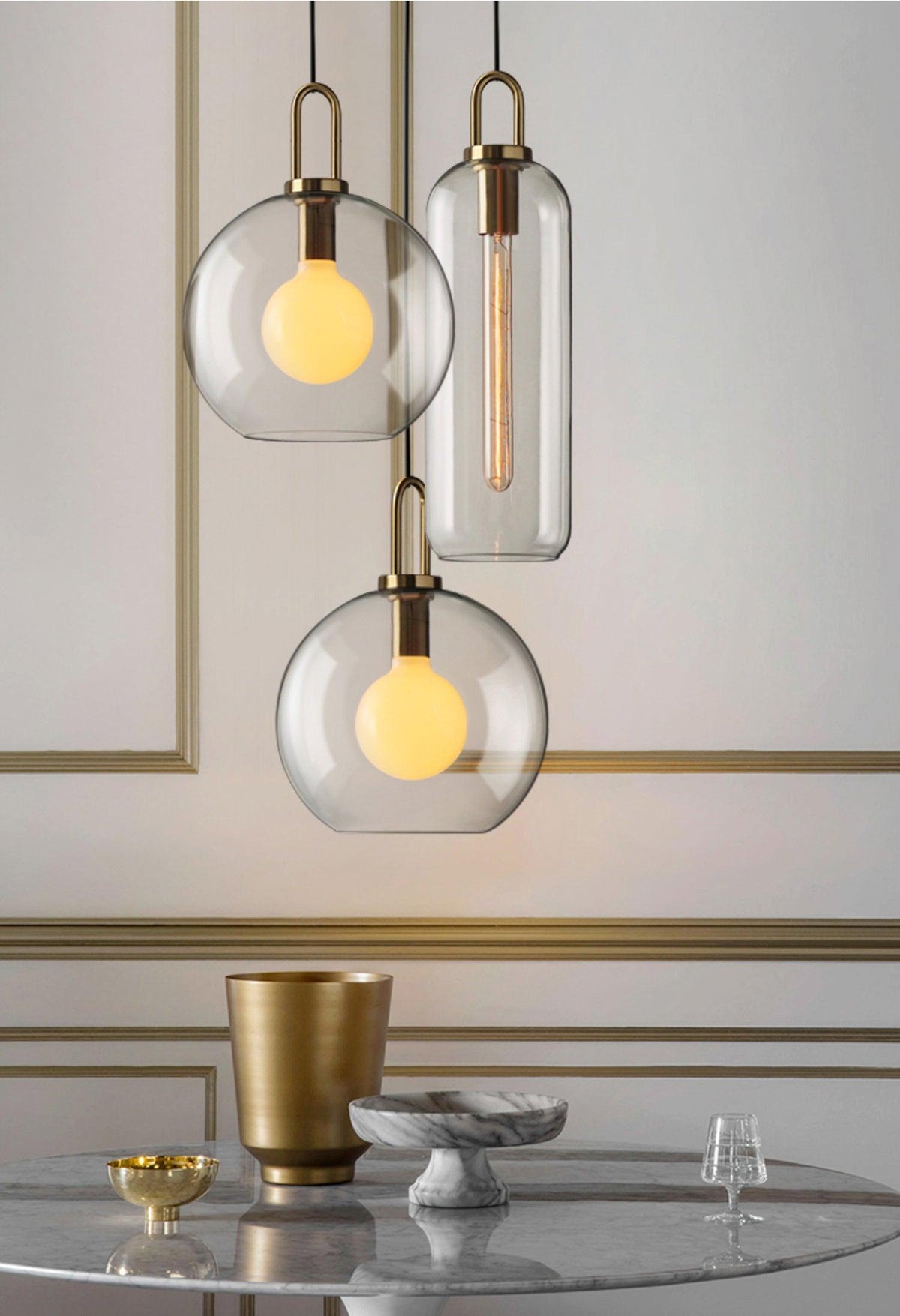 Glass Globe Hanging Light Fixture with Adjustable Cord for Dining Room Kitchen Island Bedroom Modern Minimalist Ceiling Pendant Lamp