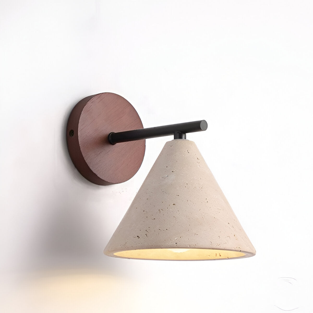 Cone-Shaped Stone Wall Sconce with Wood Base for Bedrooms, Hallways & Entryways – Ambient Downlight Fixture, E26 Socket, Warm Natural Textur