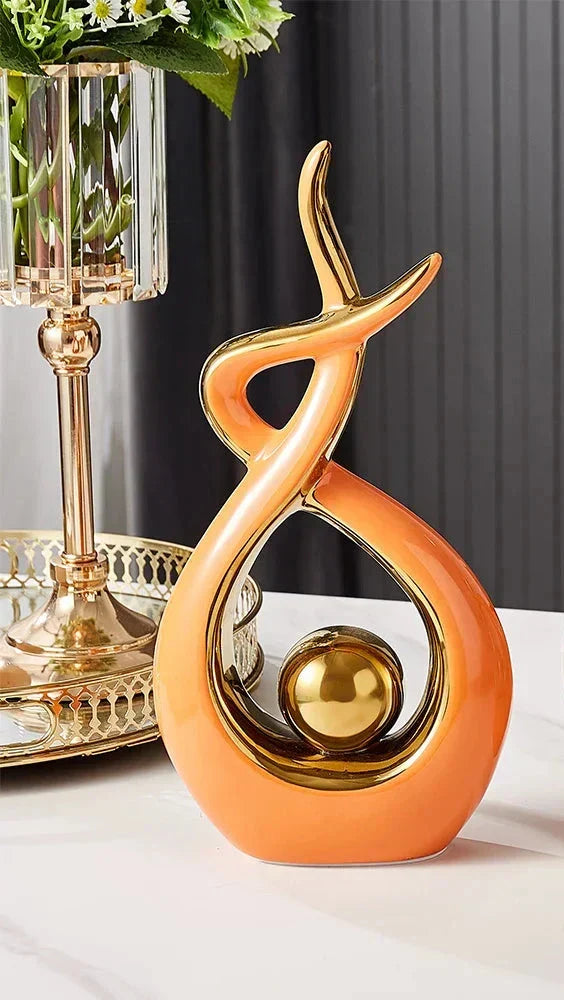 Sculpted Ceramic Figurine 12 Inch Emerald Gold Accent Handcrafted Art Object for Console Shelf Sideboard Mantel Modern Home Styling Statemen