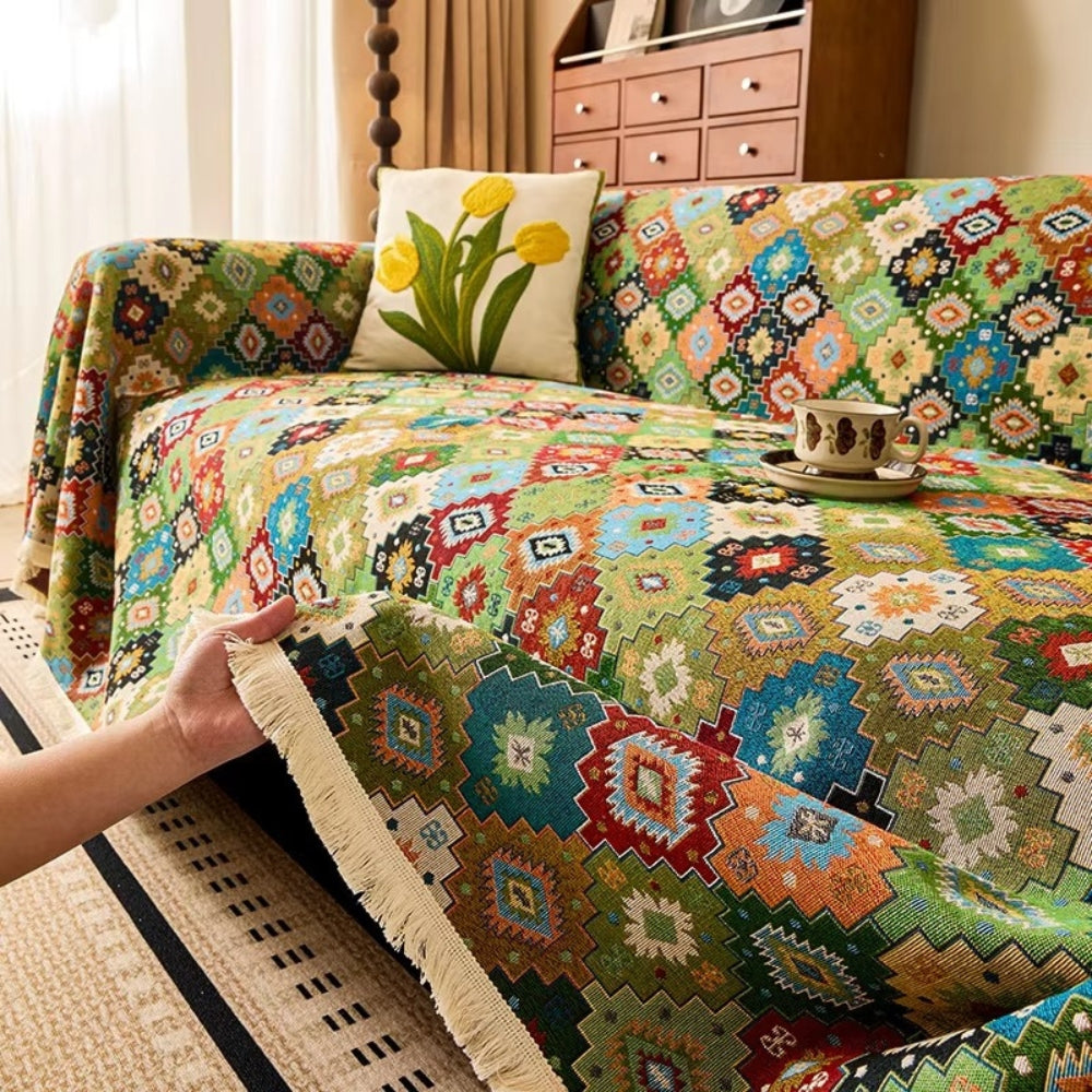 Kilim Sofa Cover - Soft Microfiber, Geometric Kilim Design