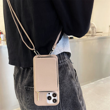 iPhone Wallet Case with Detachable Crossbody Strap & Card Holder – Hands-Free Phone Pouch for Women & Men – Vegan Leather Cover with