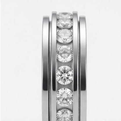 Spinner Ring with Cubic Zirconia Stones – Titanium Steel Anti-Anxiety Fidget Band for Women & Men in Silver, Rose Gold, or Gold